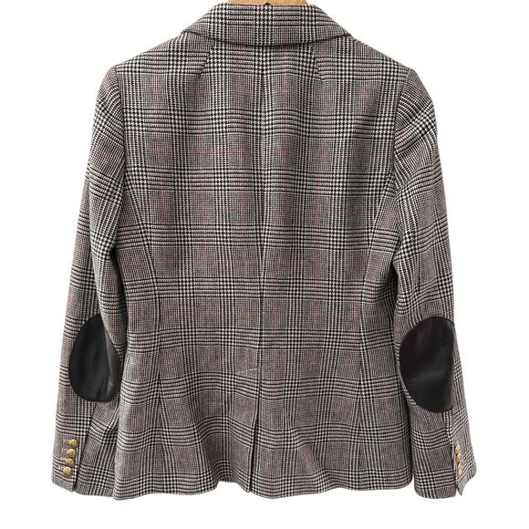 J. Crew Plaid Houndstooth Elbow Patch Wool Blazer Brown & Cream Size 6 - Picture 4 of 12